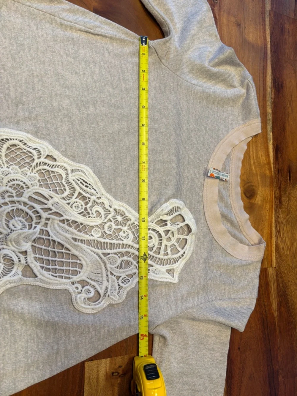 Free People Heathered Grey Crochet Lace Tunic Top 3/4 Sleeve Boho - Small